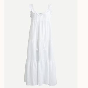 J. Crew White Cotton Linen‎ Tiered Midi Dress Size Medium